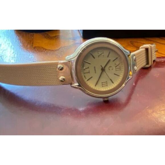 Women's 38mm Gold Tone Charming Charlie Watch, Beige Poly Band - Picture 1 of 3